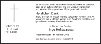 Traueranzeige von Viktor Hof von Siegener Zeitung