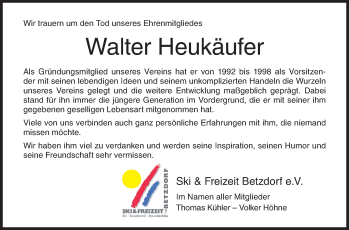 Traueranzeige von Walter Heukäufer von Siegener Zeitung