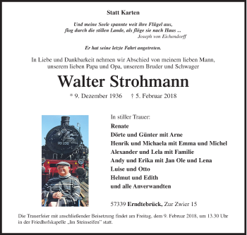 Traueranzeige von Walter Strohmann von Siegener Zeitung
