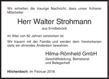 Traueranzeige von Walter Strohmann von Siegener Zeitung