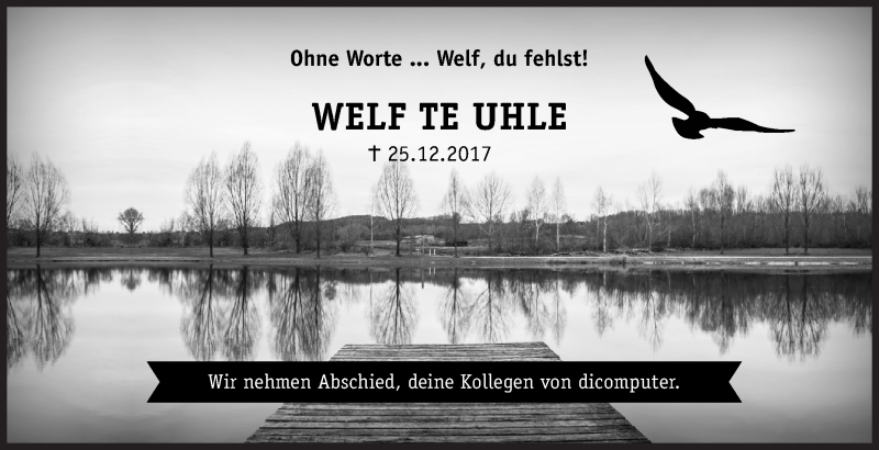 Traueranzeige für Welf te Uhle vom 03.02.2018 aus Siegener Zeitung