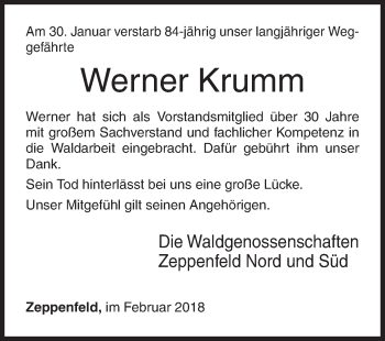 Traueranzeige von Werner Krumm von Siegener Zeitung