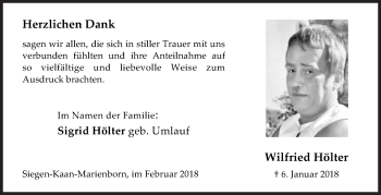 Traueranzeige von Wilfried Hölter von Siegener Zeitung