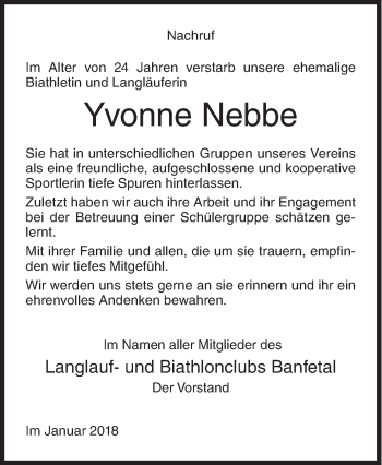 Traueranzeige von Yvonne Nebbe von Siegener Zeitung
