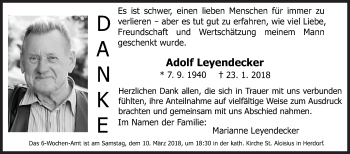 Traueranzeige von Adolf Leyendecker von Siegener Zeitung