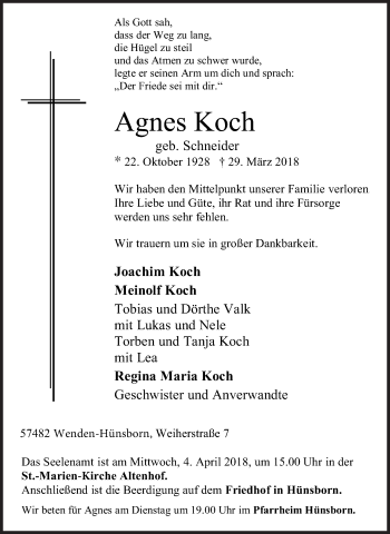 Traueranzeige von Agnes Koch von Siegener Zeitung