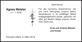 Traueranzeige von Agnes Meister von Siegener Zeitung