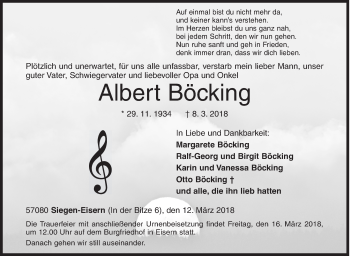 Traueranzeige von Albert Böcking von Siegener Zeitung