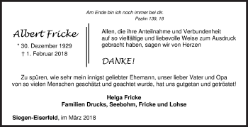 Traueranzeige von Albert Fricke von Siegener Zeitung