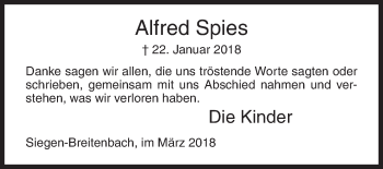 Traueranzeige von Alfred Spies von Siegener Zeitung
