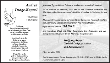 Traueranzeige von Andrea Dröge-Kappel von Siegener Zeitung