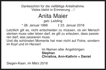Traueranzeige von Anita Maier von Siegener Zeitung