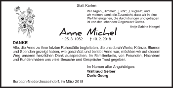 Traueranzeige von Anne Michel von Siegener Zeitung