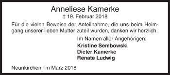 Traueranzeige von Anneliese Kamerke von Siegener Zeitung