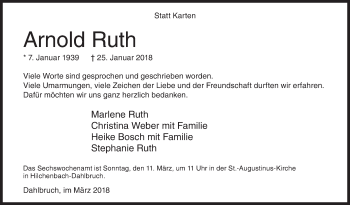 Traueranzeige von Arnold Ruth von Siegener Zeitung