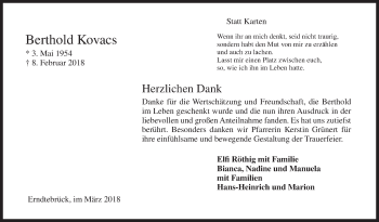 Traueranzeige von Berthold Kovacs von Siegener Zeitung