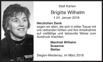 Traueranzeige von Brigitte Wilhelm von Siegener Zeitung