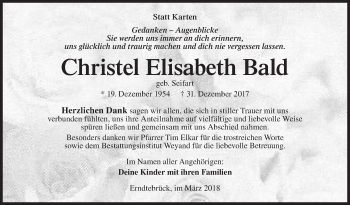 Traueranzeige von Christel Elisabeth Bald von Siegener Zeitung
