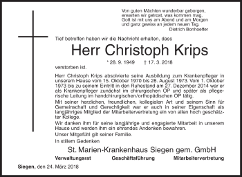 Traueranzeige von Christoph Krips von Siegener Zeitung