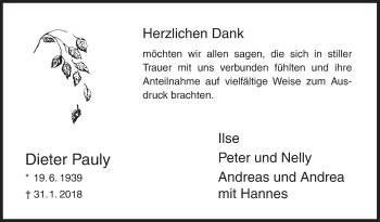 Traueranzeige von Dieter Pauly von Siegener Zeitung