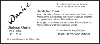 Traueranzeige von Dietmar Oerter von Siegener Zeitung