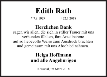 Traueranzeige von Edith Rath von Siegener Zeitung