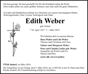 Traueranzeige von Edith Weber von Siegener Zeitung