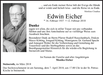 Traueranzeige von Edwin Eicher von Siegener Zeitung