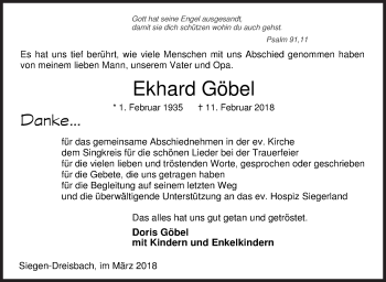 Traueranzeige von Ekhard Göbel von Siegener Zeitung