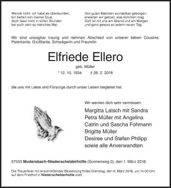 Traueranzeige von Elfriede Ellero von Siegener Zeitung