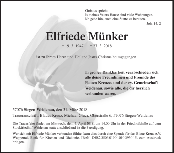 Traueranzeige von Elfriede Münker von Siegener Zeitung
