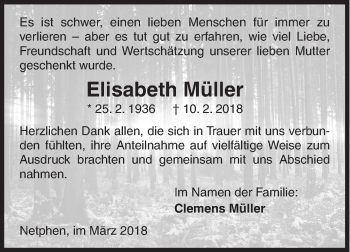 Traueranzeige von Elisabeth Müller von Siegener Zeitung
