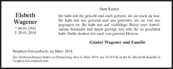 Traueranzeige von Elsbeth Wagener von Siegener Zeitung