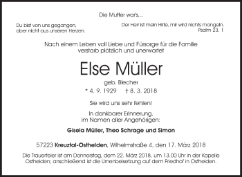 Traueranzeige von Else Müller von Siegener Zeitung