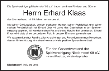 Traueranzeige von Erhard Klaas von Siegener Zeitung