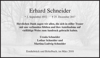 Traueranzeige von Erhard Schneider von Siegener Zeitung