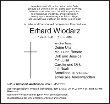 Traueranzeige von Erhard Wlodarz von Siegener Zeitung