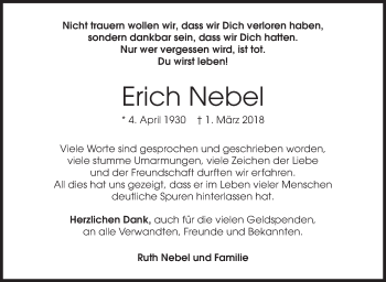 Traueranzeige von Erich Nebel von Siegener Zeitung
