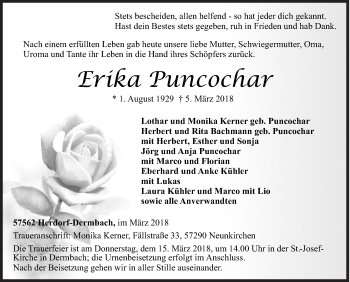 Traueranzeige von Erika Puncochar von Siegener Zeitung