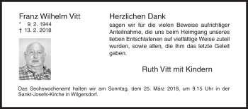 Traueranzeige von Franz Wilhelm Vitt von Siegener Zeitung