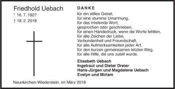 Traueranzeige von Friedhold Uebach von Siegener Zeitung