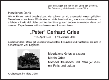 Traueranzeige von Gerhard Gries von Siegener Zeitung
