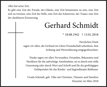 Traueranzeige von Gerhard Schmidt von Siegener Zeitung
