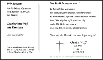 Traueranzeige von Grete Voß von Siegener Zeitung