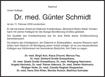 Traueranzeige von Günter Schmidt von Siegener Zeitung