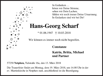 Traueranzeige von Hans-Georg Scharf von Siegener Zeitung