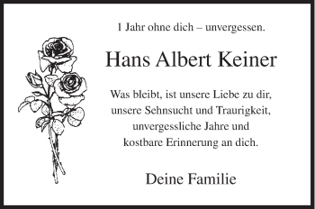 Traueranzeige von Hans Albert Keiner von Siegener Zeitung