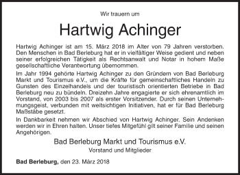 Traueranzeige von Hartwig Achinger von Siegener Zeitung