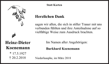 Traueranzeige von Heinz-Dieter Koenemann von Siegener Zeitung