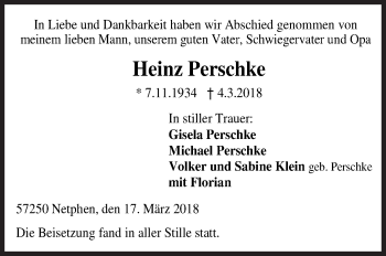 Traueranzeige von Heinz Perschke von Siegener Zeitung